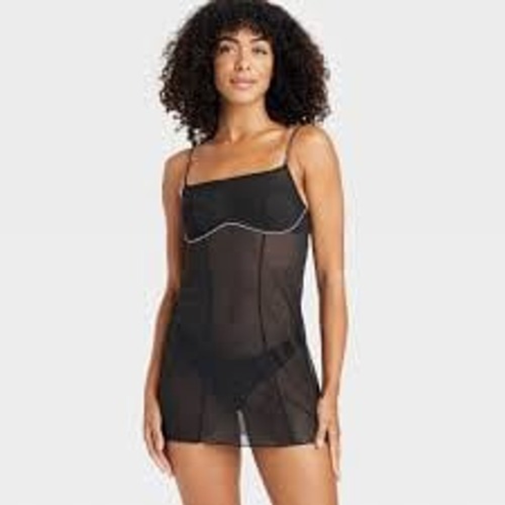 NEW Auden Black Rhinestone Studded Lingerie Dress, Small